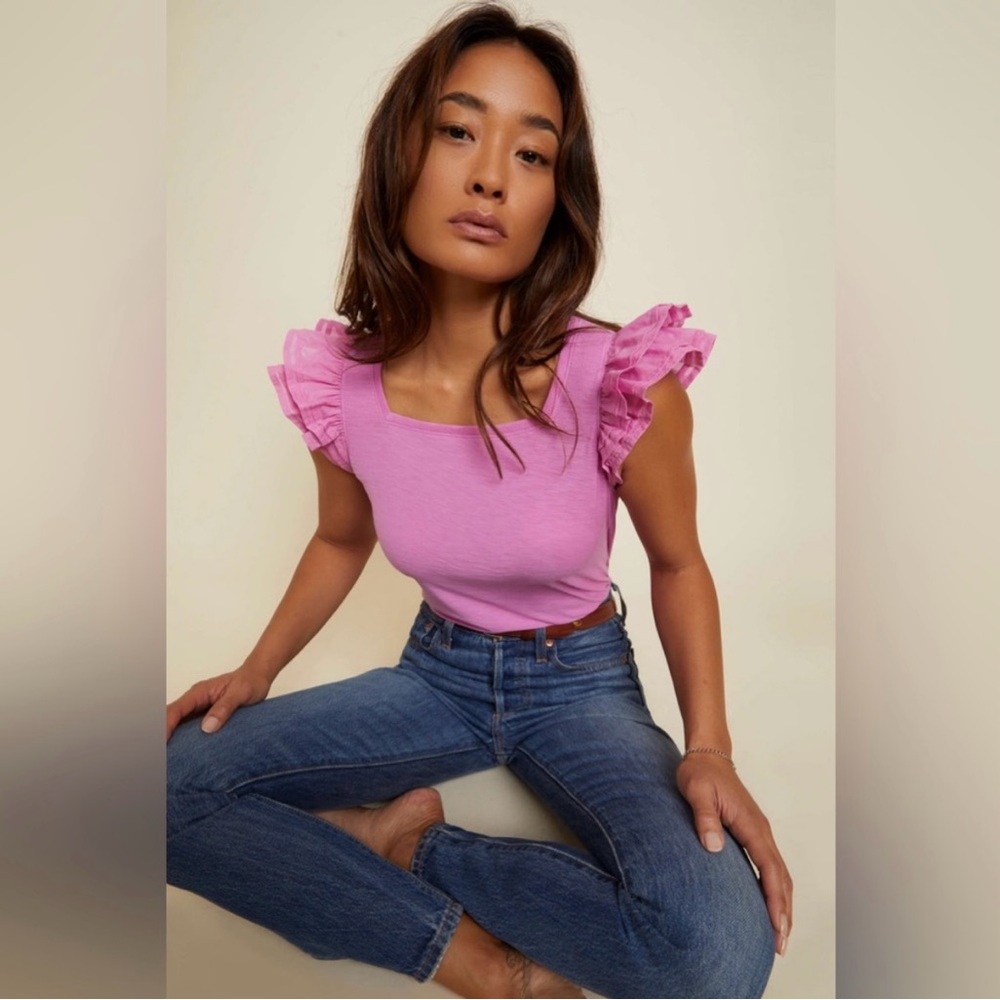 Nation LTD Cameo Notched Ruffle Top in Prom Date Pink Size Small